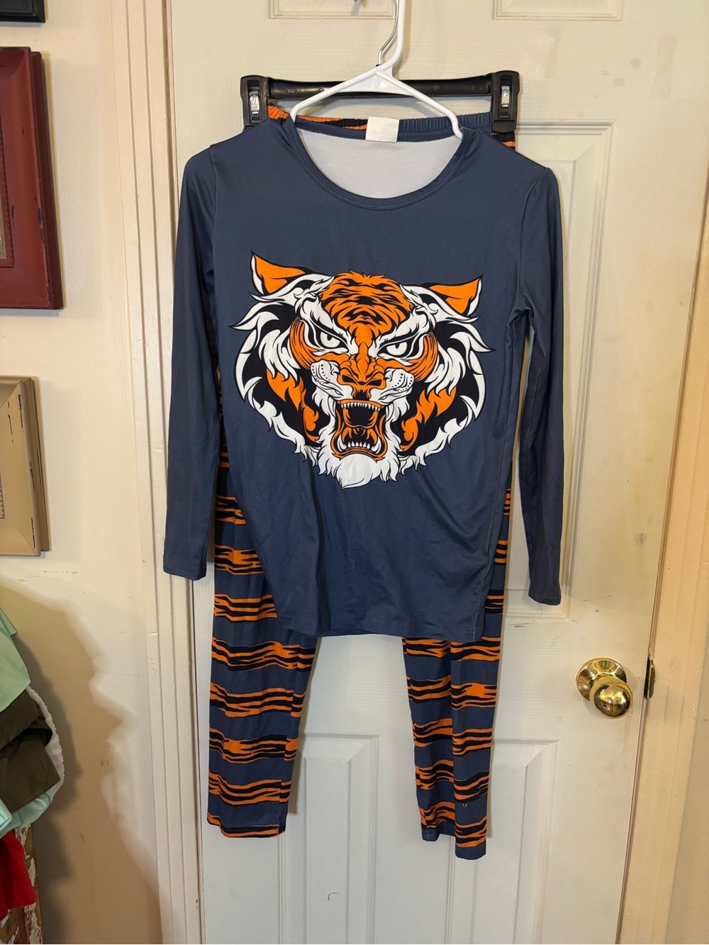 Kids Long Sleeve Tiger Pajama Set - Navy & Orange